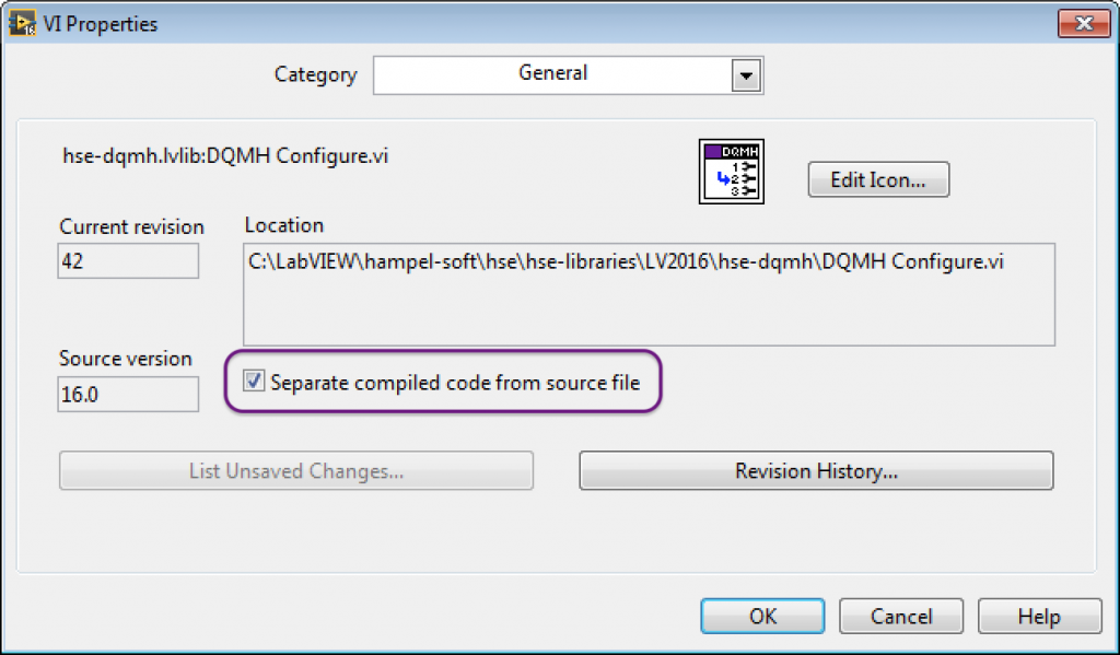 "Separate Compiled Code From Source File" VI property